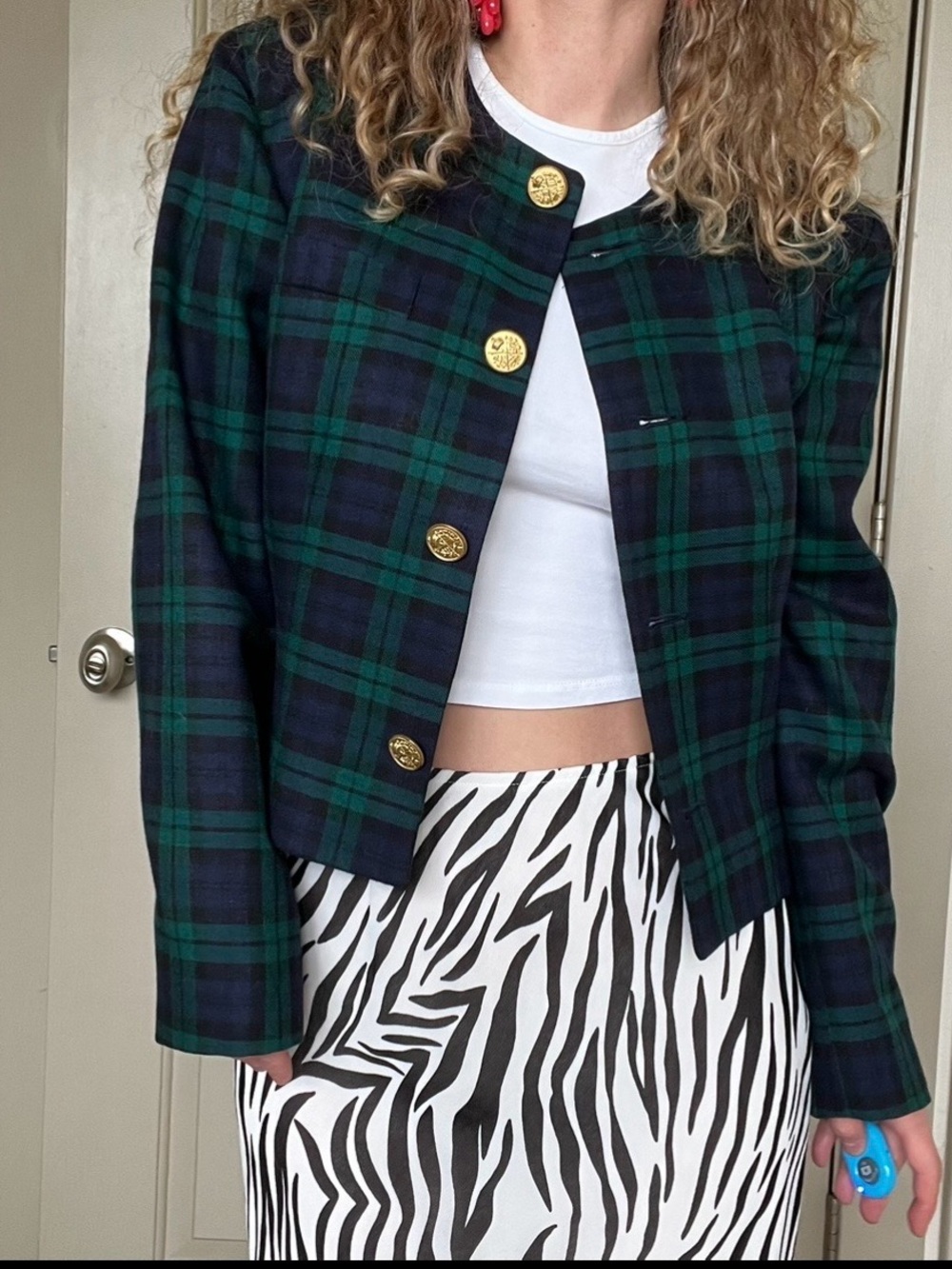 Vintage david brooks Green and Navy Plaid Blazer